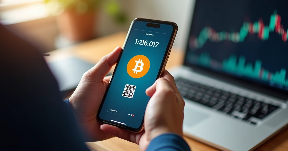 Pessoa usando smartphone configurando uma carteira de bitcoin 