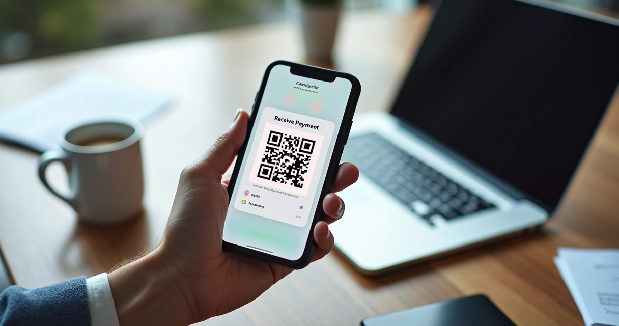 Mão segurando celular com carteira digital aberta 