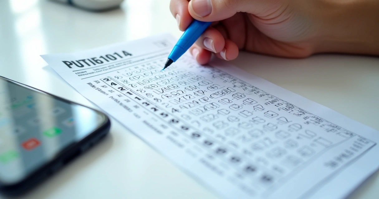 Cartela de aposta da Lotofácil preenchida com números marcados 