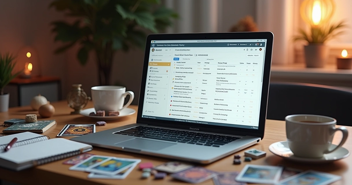 Tarot and Runes digital records on a computer screen 