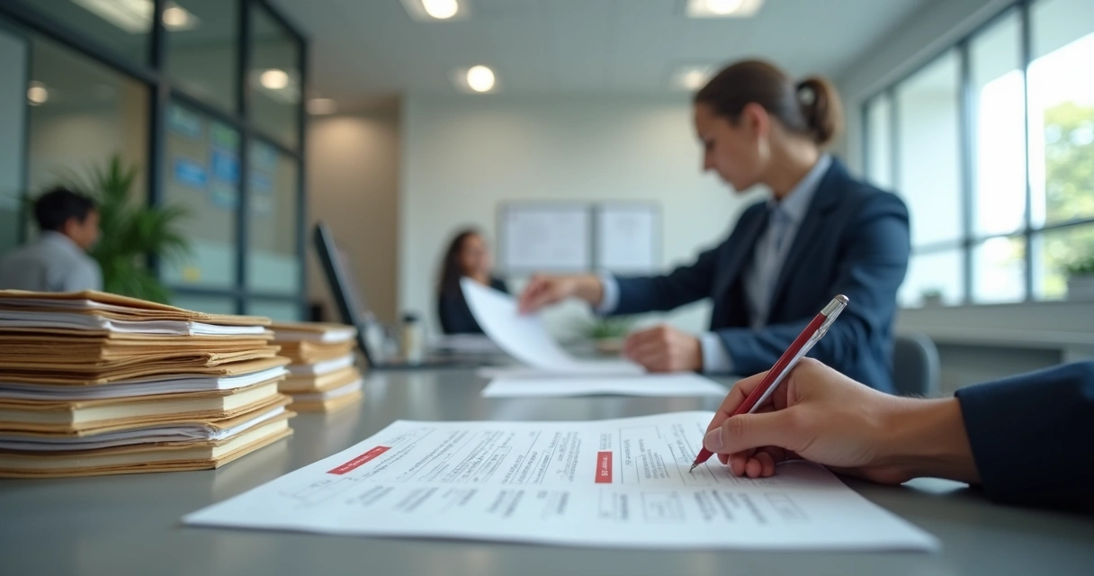 Atendimento em cartório com documentos de regularização de imóvel 