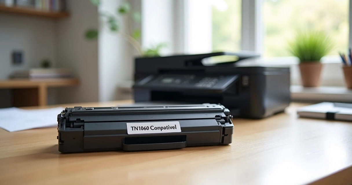 Embalagem de toner TN1060 compatível ao lado de impressora Brother HL-1200 