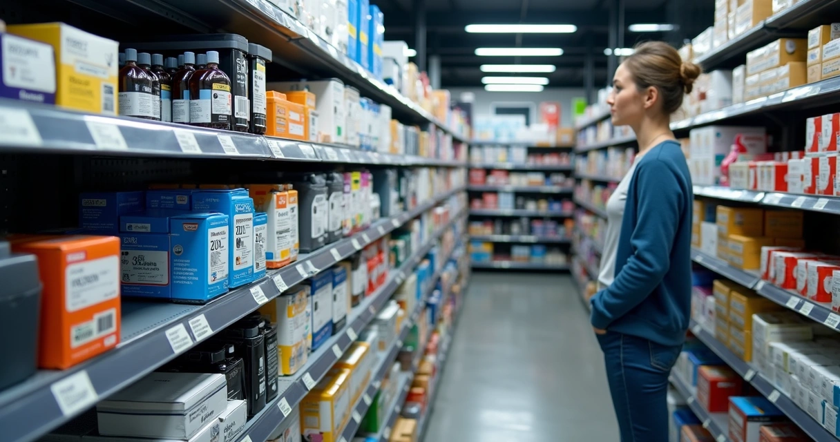 Prateleiras com vários suprimentos de impressora 