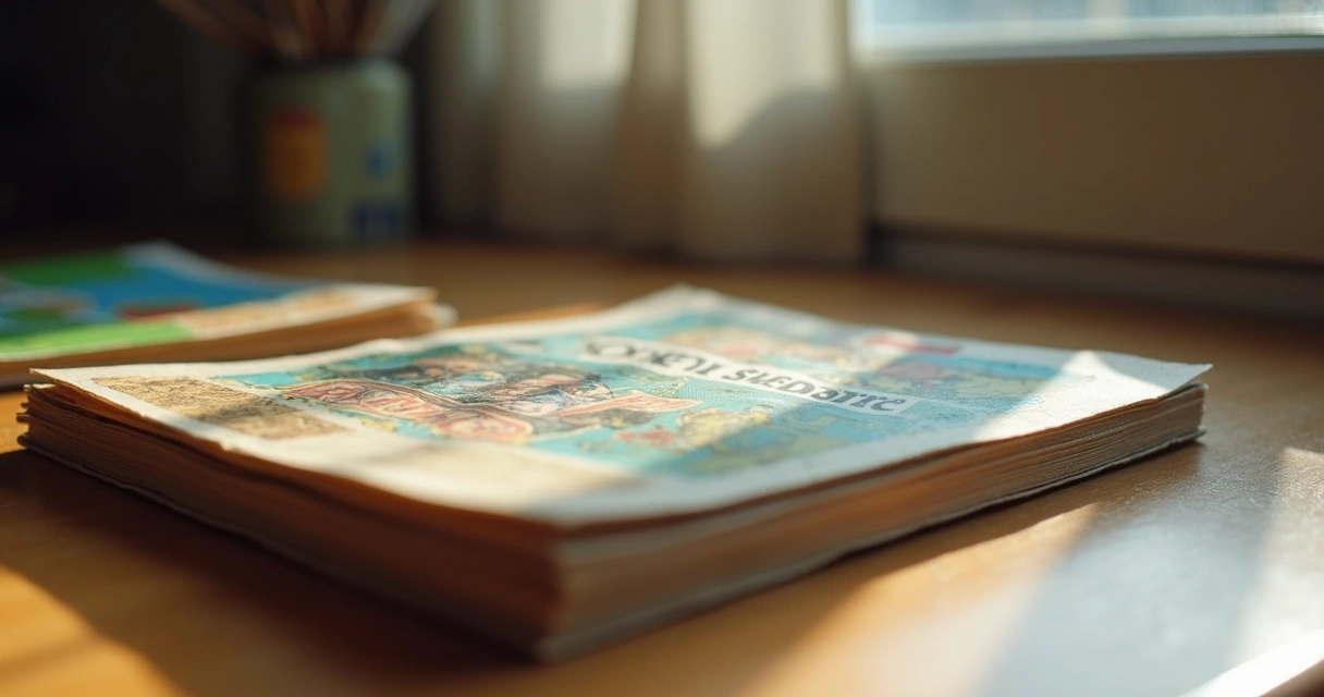 Cartucho de videogame retrô e manual em cima de mesa de madeira 