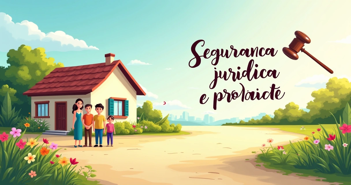 Ilustração de uma casa brasileira com uma família feliz, representando a usucapião e segurança jurídica.