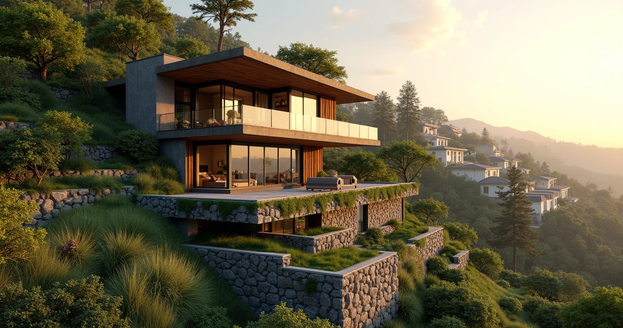 Casa em aclive com terraços verdes 