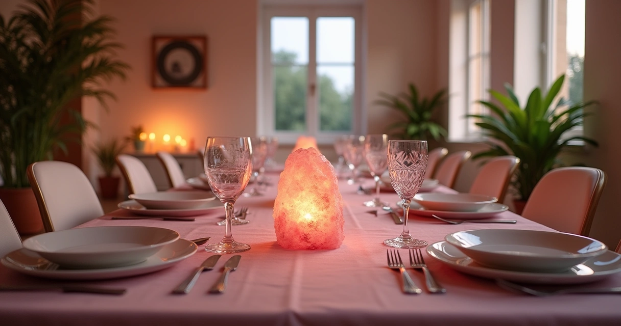Um ambiente tranquilo de sala de estar decorado com cristais como quartzo rosa e hematita em um altar.