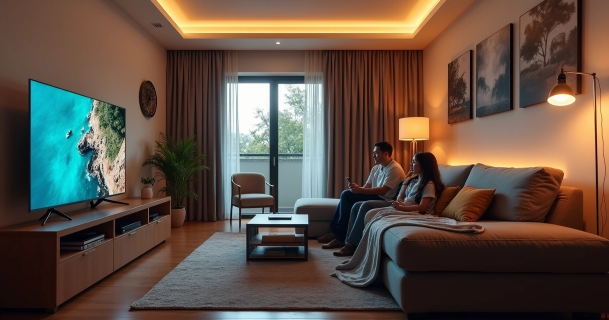 Sala conectada com dispositivos inteligentes integrados por IA 
