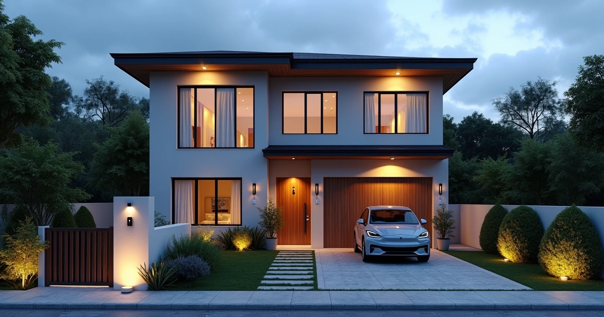 Fachada de casa inteligente com sensores e câmeras em Paulínia 