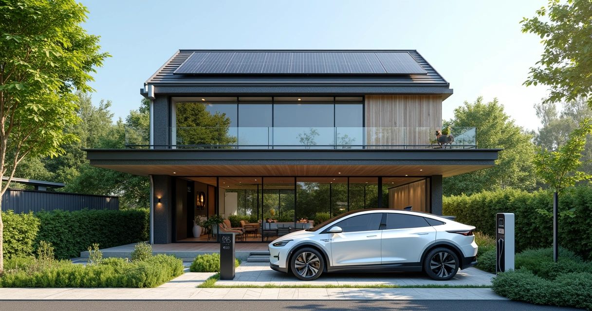 Casa moderna com painéis solares e automação 