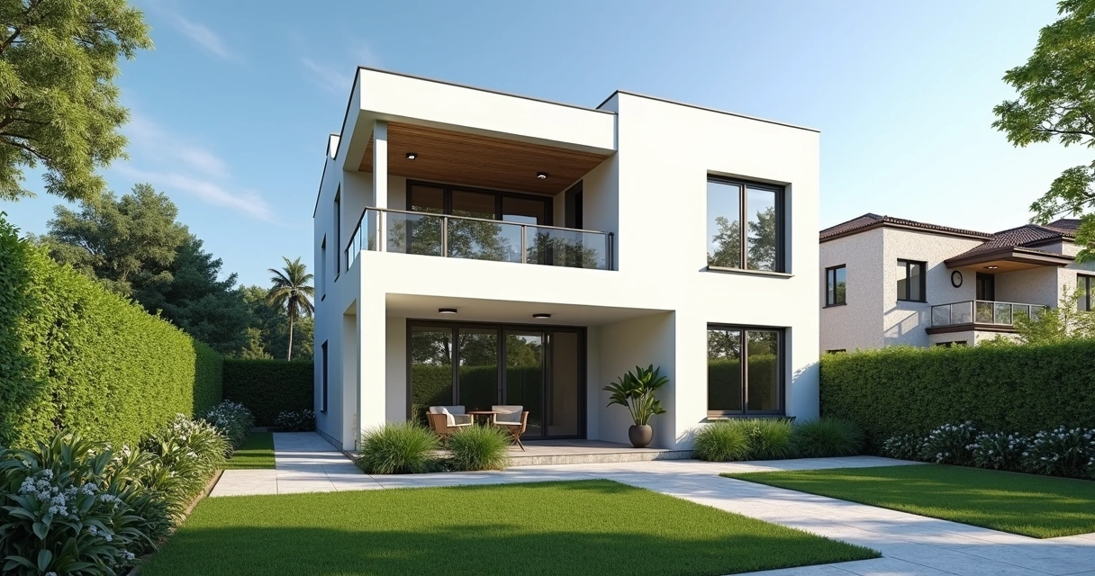 Casa moderna em bairro residencial de Paulínia com jardim e fachada clara sob céu azul 