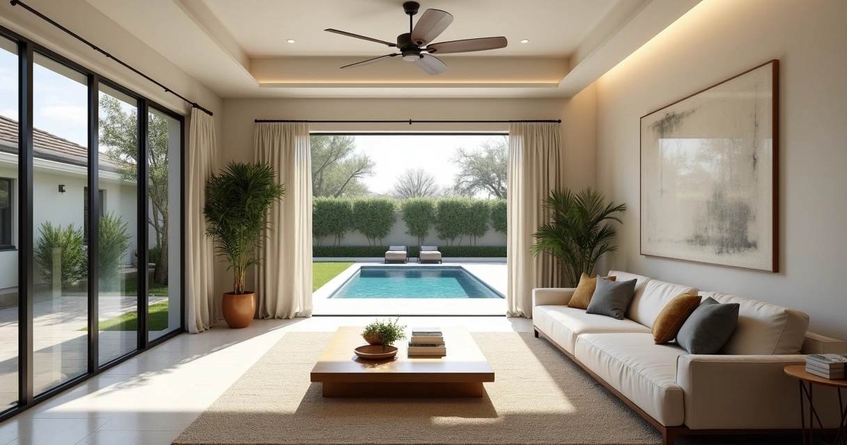 Casa em Orlando preparada para aluguel de temporada com piscina e sala iluminada 