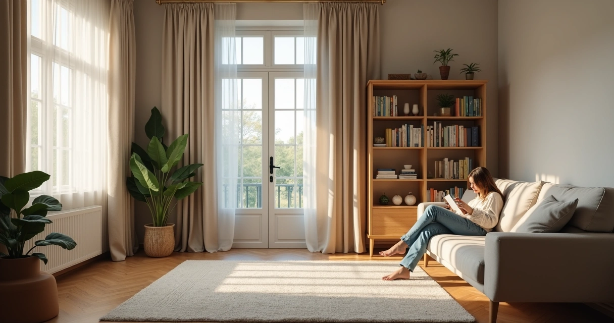 Sala organizada com ambiente silencioso e acolhedor 