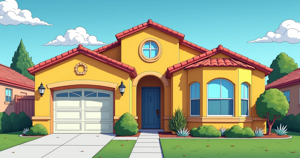 Replica of the Simpsons' house with colorful facade and animated details