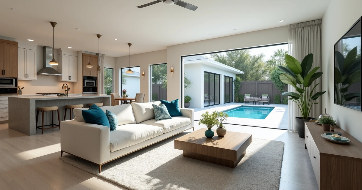 Sala de casa de temporada com decoração moderna em Orlando