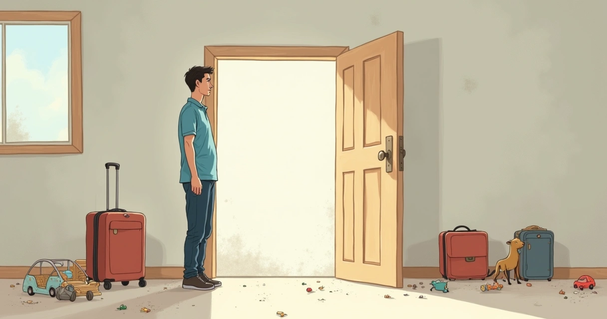 Pessoa olhando para um imóvel vazio, transmitindo sensação de abandono familiar 
