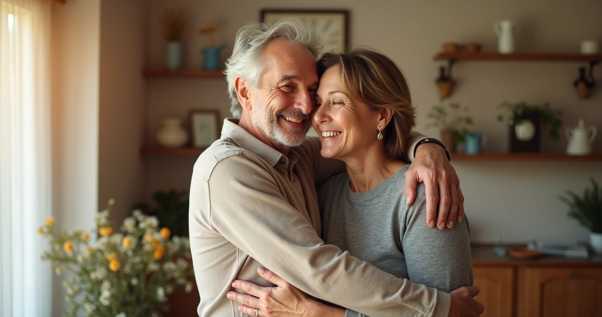 Casal se abraçando e sorrindo, mostrando aproximação