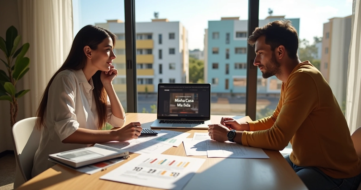 Casal jovem analisando uso do FGTS para comprar apartamento popular 