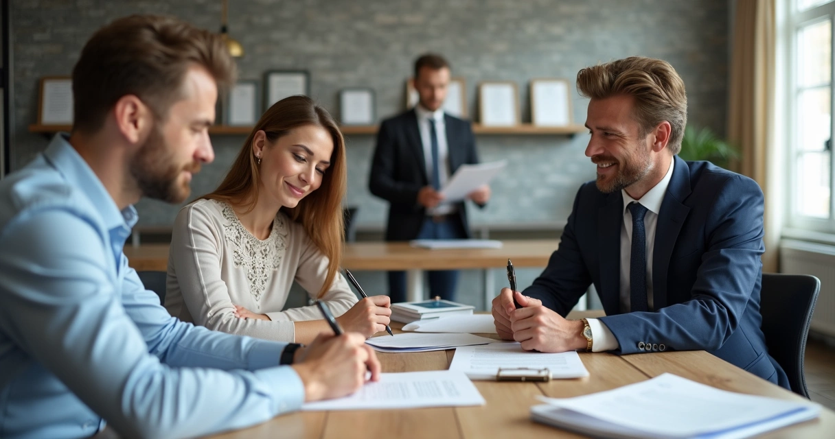 Casal assinando contrato em cartório de união estável
