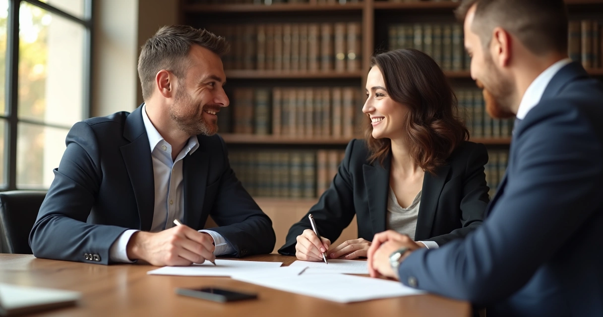 Casal assinando documento em cartório 