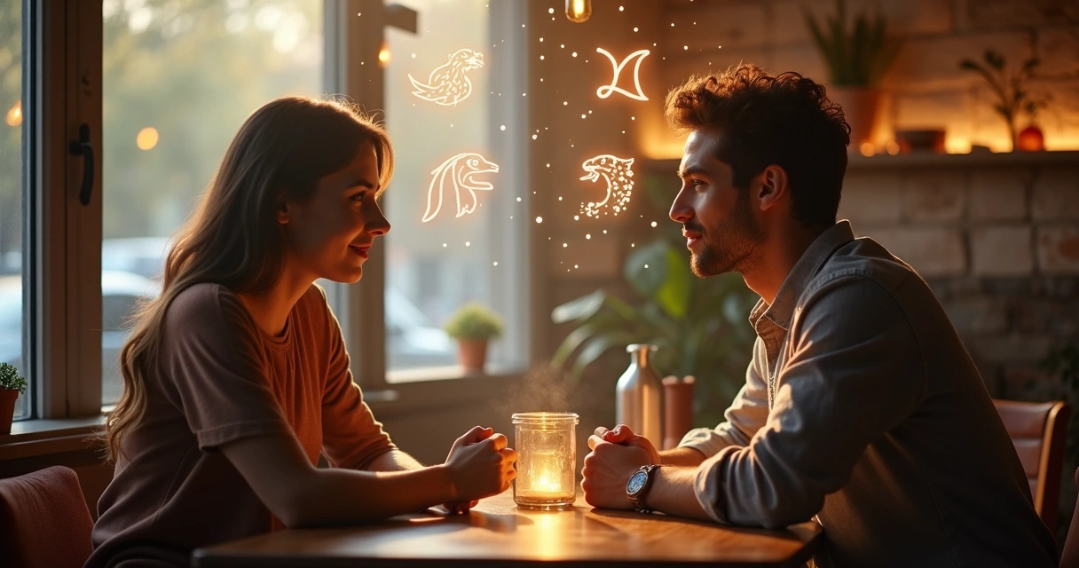 Casal dialogando frente a frente, com energia delicada entre eles 