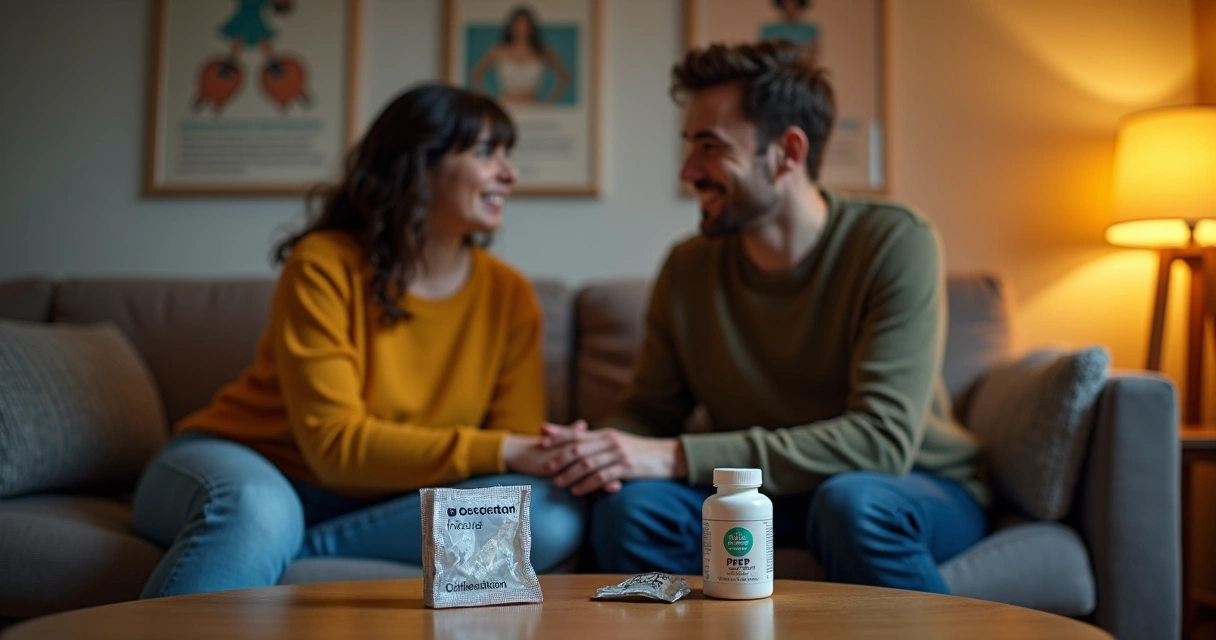 Casal conversando sobre prevenção sexual.