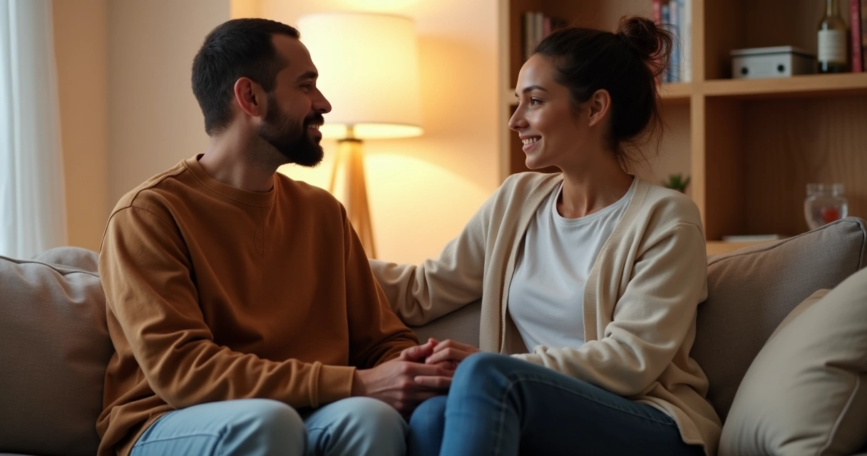 Casal conversando com acolhimento em ambiente doméstico 