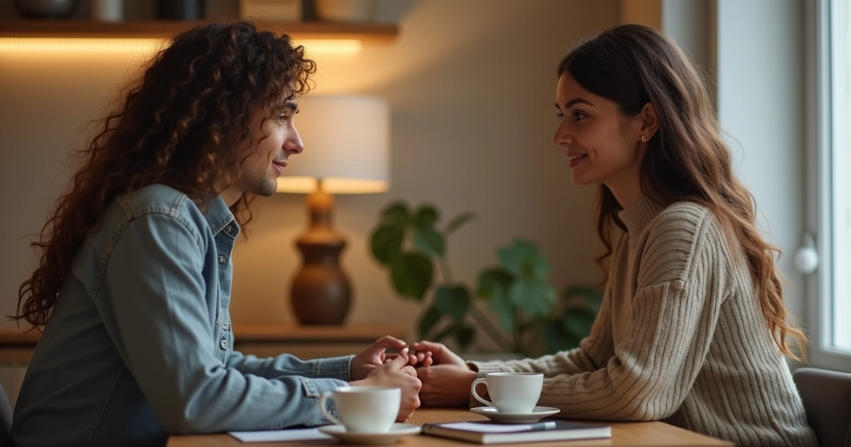 Casal conversando com atenção e calma
