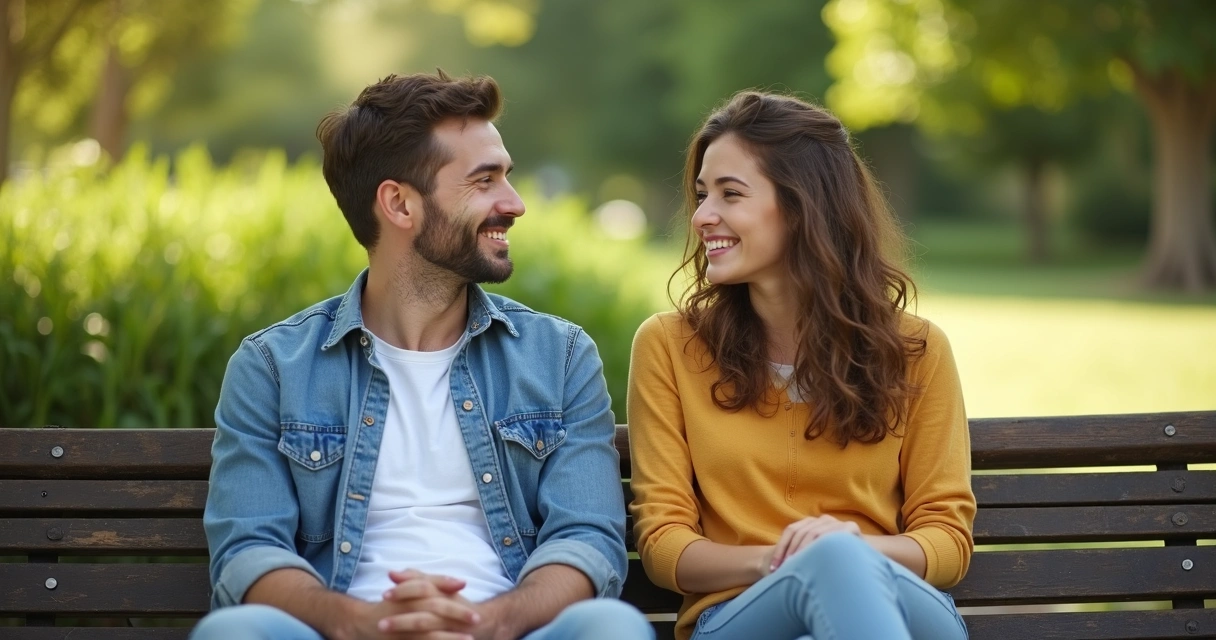 Dois jovens sentados juntos sorrindo depois de uma conversa sincera 