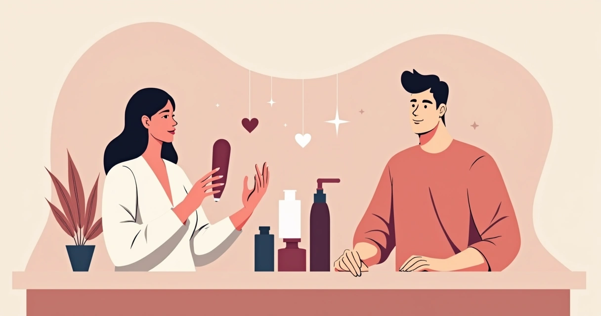 Casal analisando acessórios íntimos em ambiente discreto 