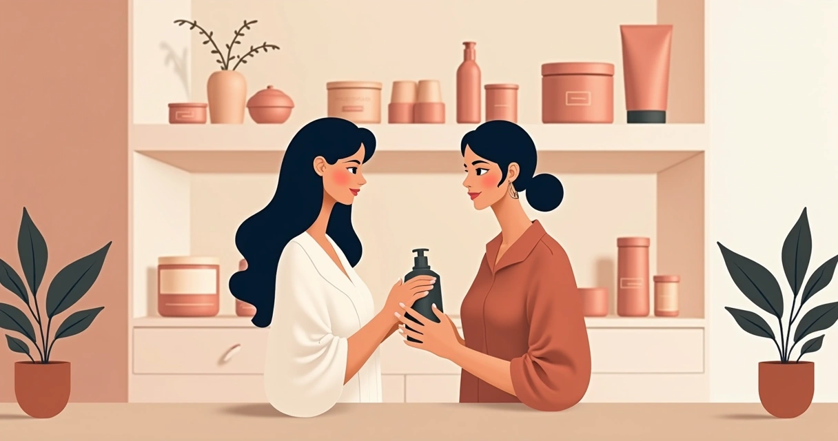 Casal observando frasco de cosmético íntimo em ambiente discreto