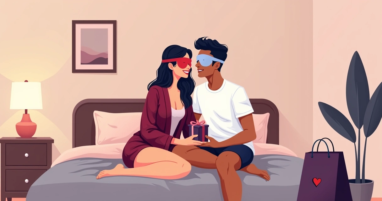 Casal usando fantasias criativas em clima romântico no quarto 