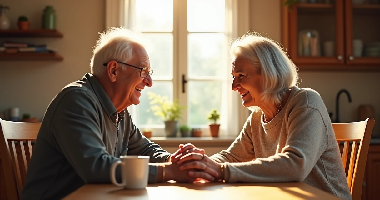 Casal idoso conversando tranquilamente
