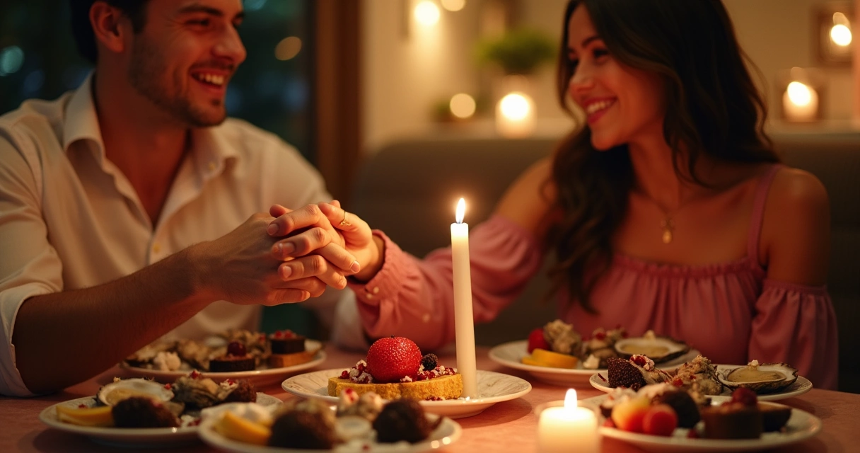 Casal saboreando jantar afrodisíaco 