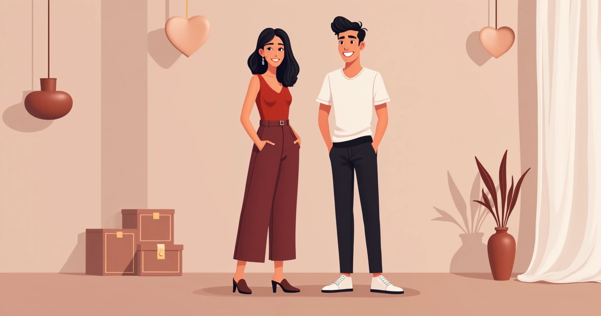 Casal com looks coordenados para encontro