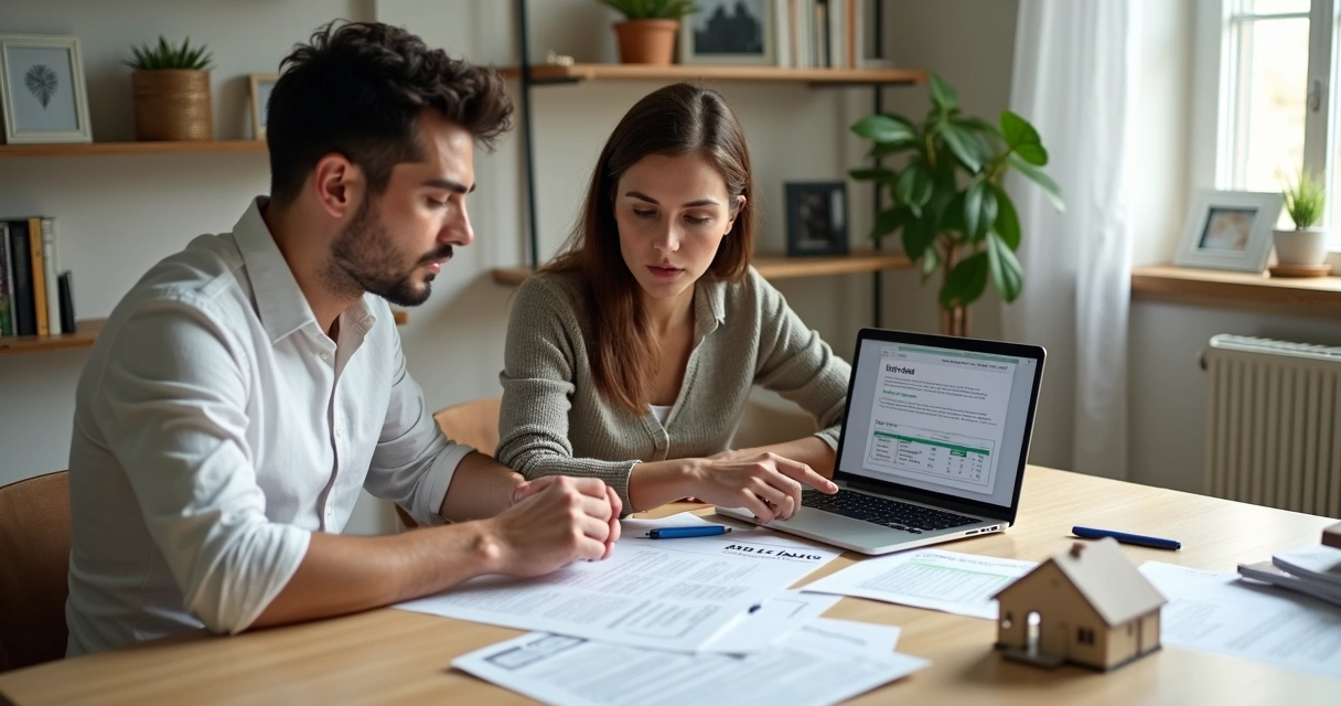 Casal analisando financiamento de consórcio imobiliário com declaração de imposto de renda 