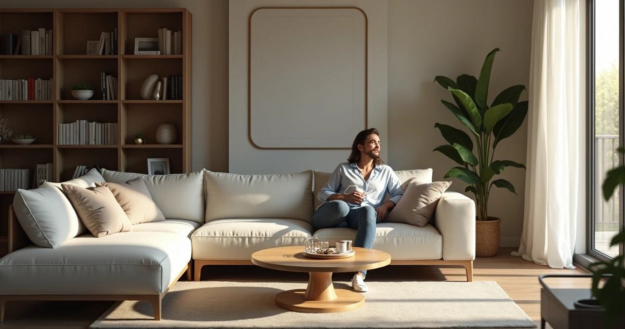 Casal conversando sentado em uma sala de estar moderna e iluminada