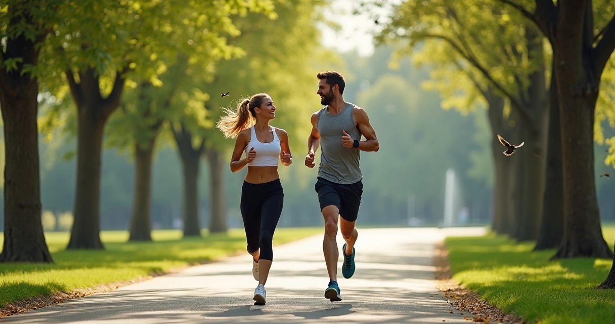 Casal praticando exercício físico juntos no parque 