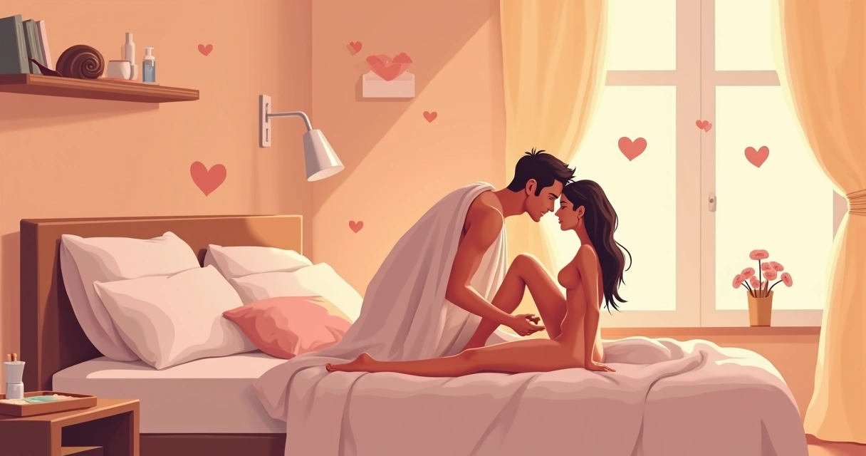 Casal em clima intimista praticando slow sex em quarto aconchegante 