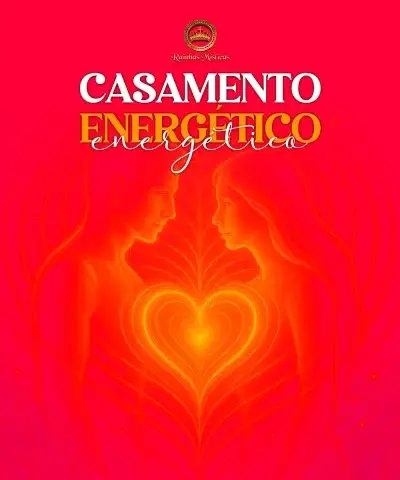 Silhuetas de casal com coração energético brilhante entre eles em fundo vermelho