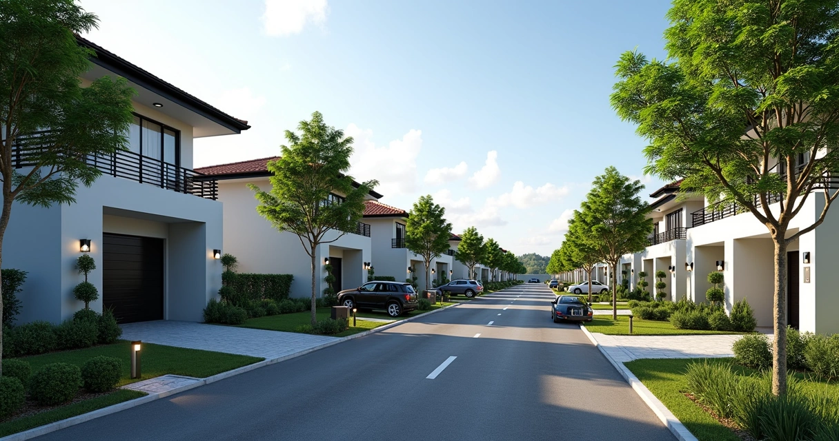 Casas em condomínio com áreas verdes e ruas tranquilas 