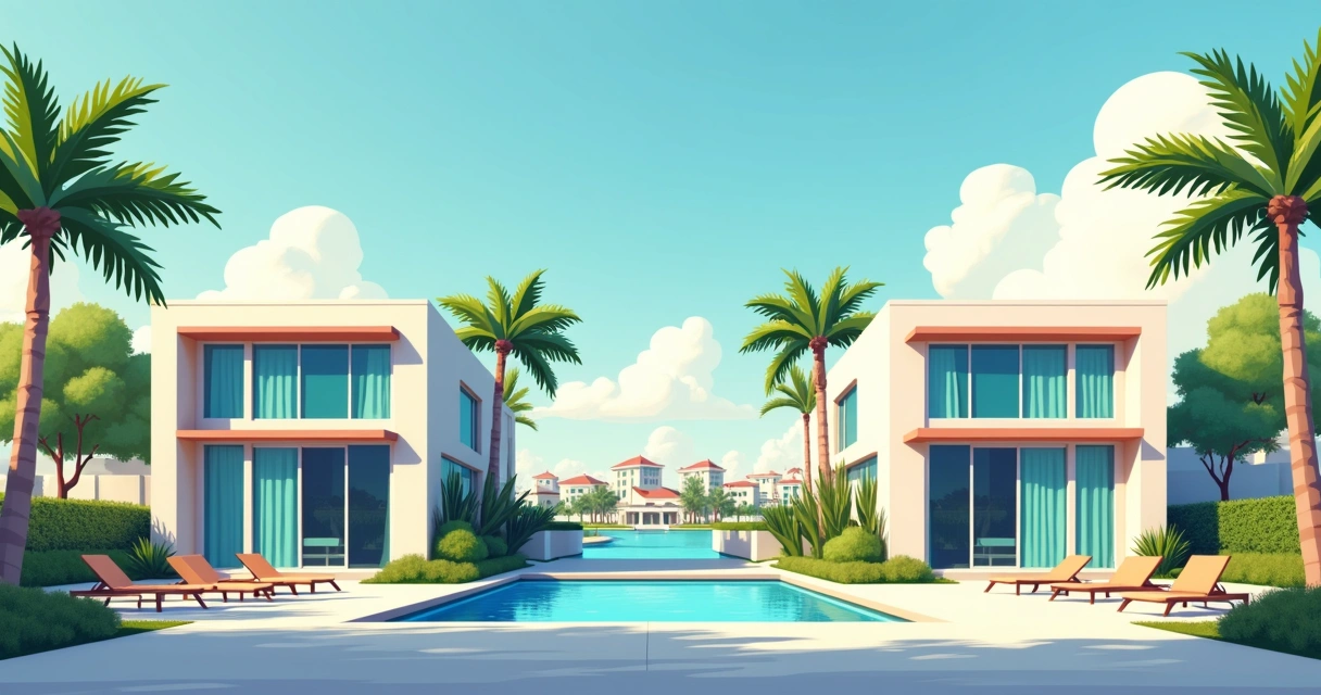 Luxury vacation homes in Orlando, with pool and palm trees 