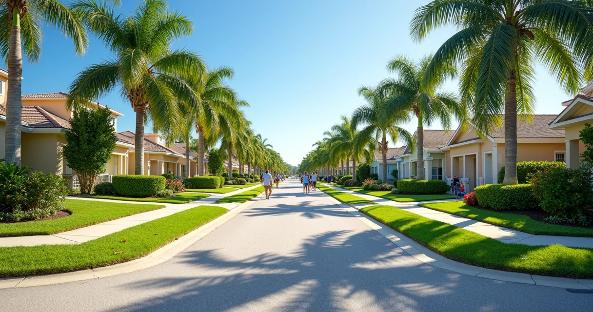 Casas residenciais em uma rua de Orlando durante o verão 