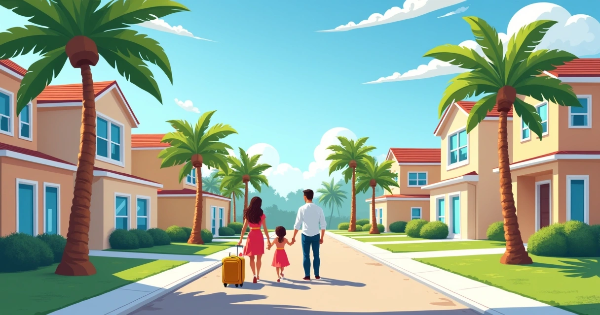 High-end houses with palm trees in a condominium in Florida 