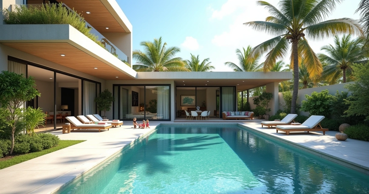 Visão de área externa de casa com piscina privativa em Orlando 