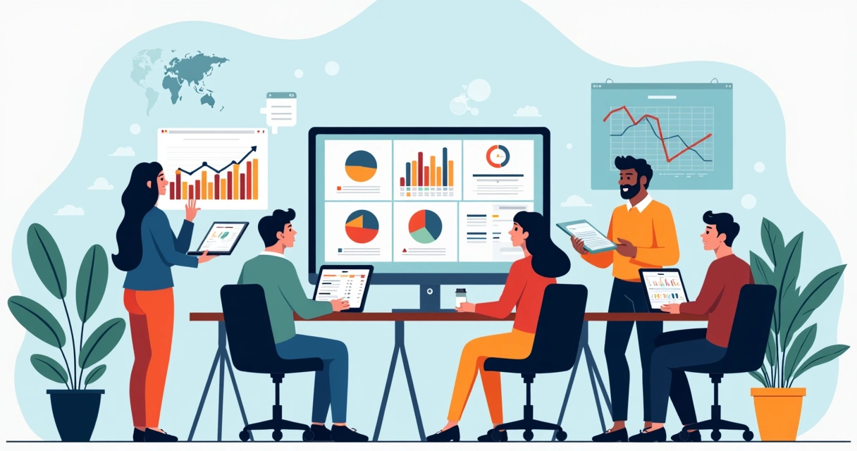 Consultores analisando gráficos de dados em campanha política 