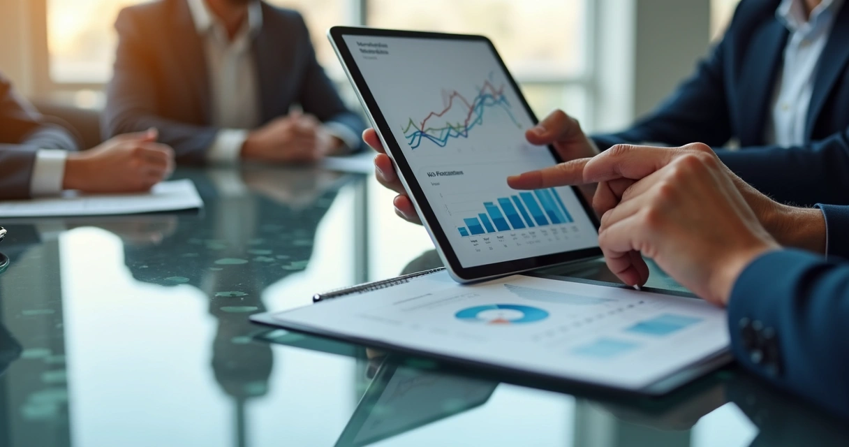 Gráfico financeiro sendo apresentado durante reunião de BPO financeiro