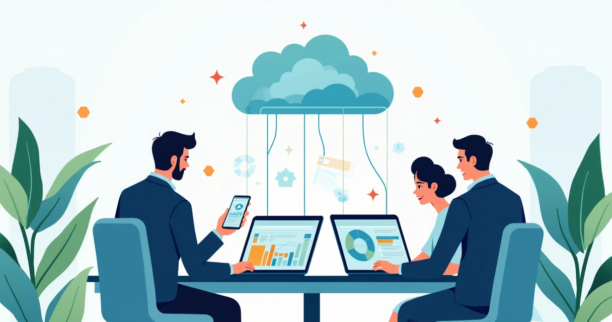 Equipe de TI e negócios analisando dados de gráficos em nuvem em notebooks 