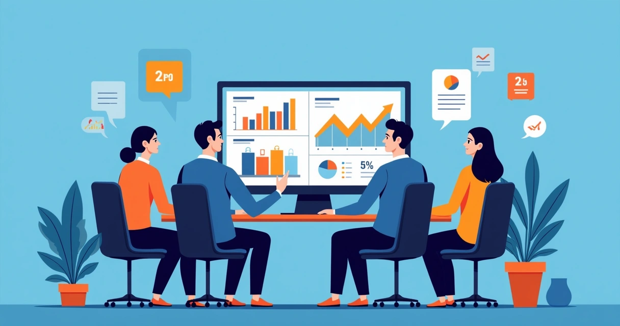 Equipe de TI satisfeita analisando dados de chatbot na tela 