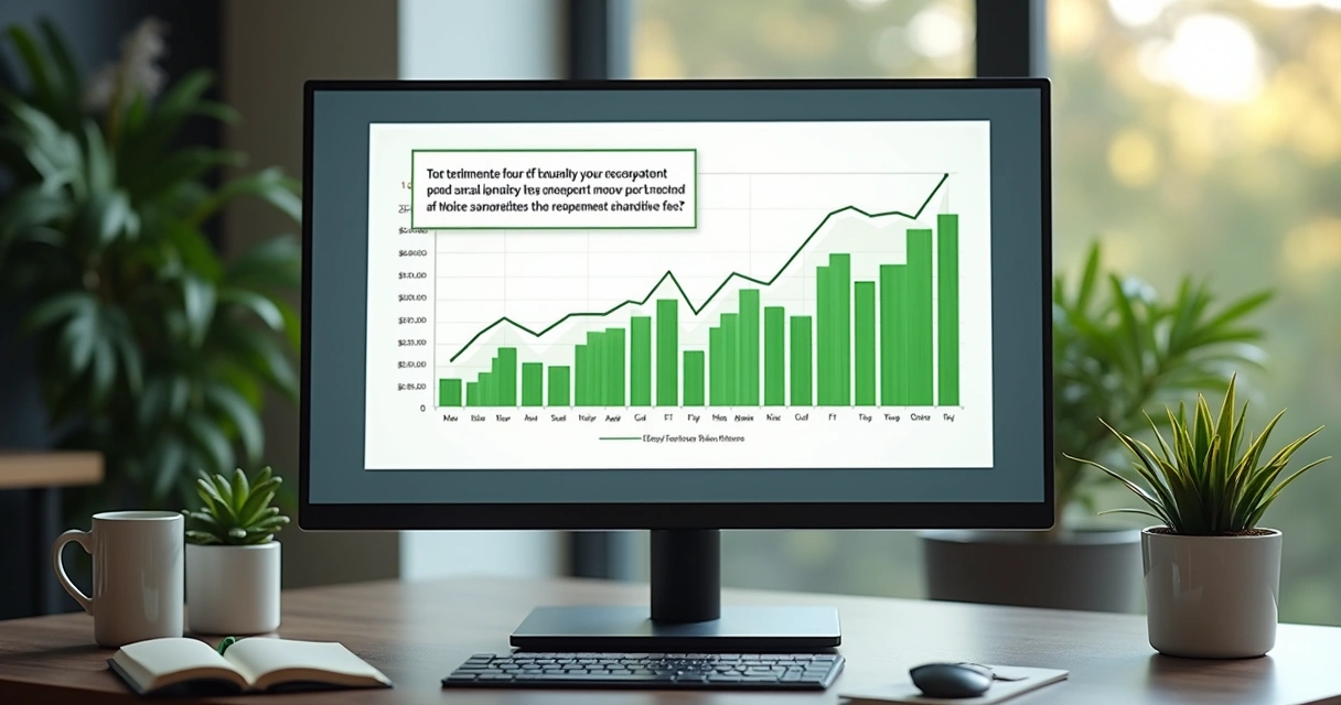 Relatório de sucesso com gráficos crescentes e depoimento do cliente ao lado 